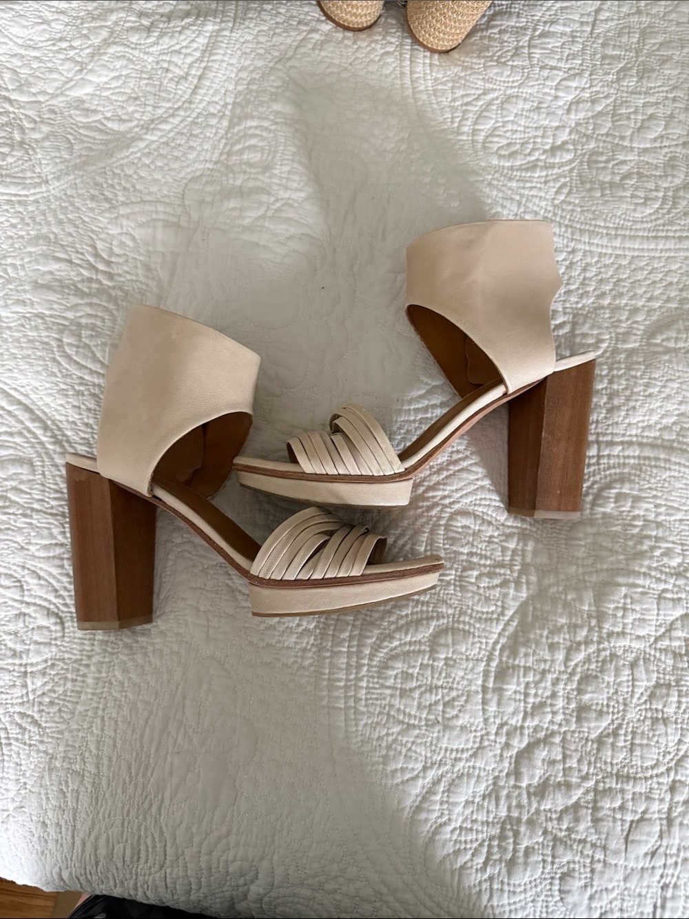High Block Heel Sandals in Soft Beige